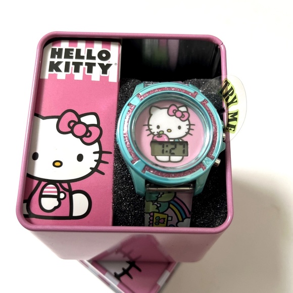 HELLO KITTY Sanrio Digital LCD Watch Blue Pink Rainbow Gift Boxed NWT Cute Teal - Picture 2 of 6